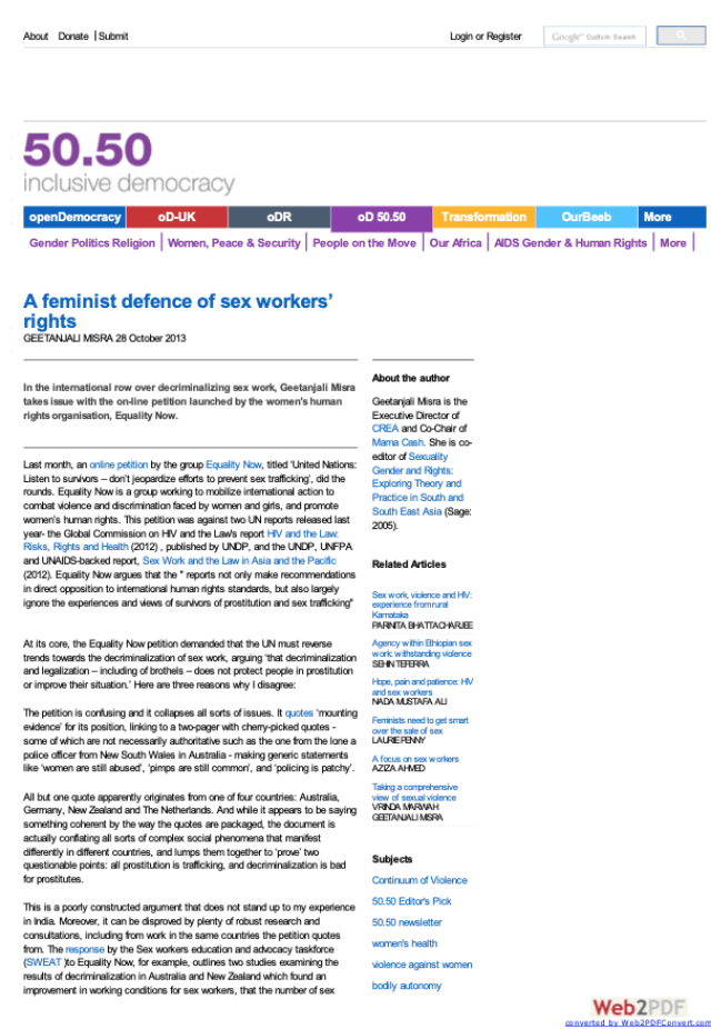 Feminist defence of sex workers rights