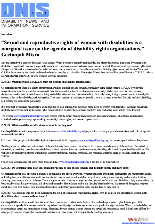 Interview - Sexual and Reproductive Rights of women with disabilities