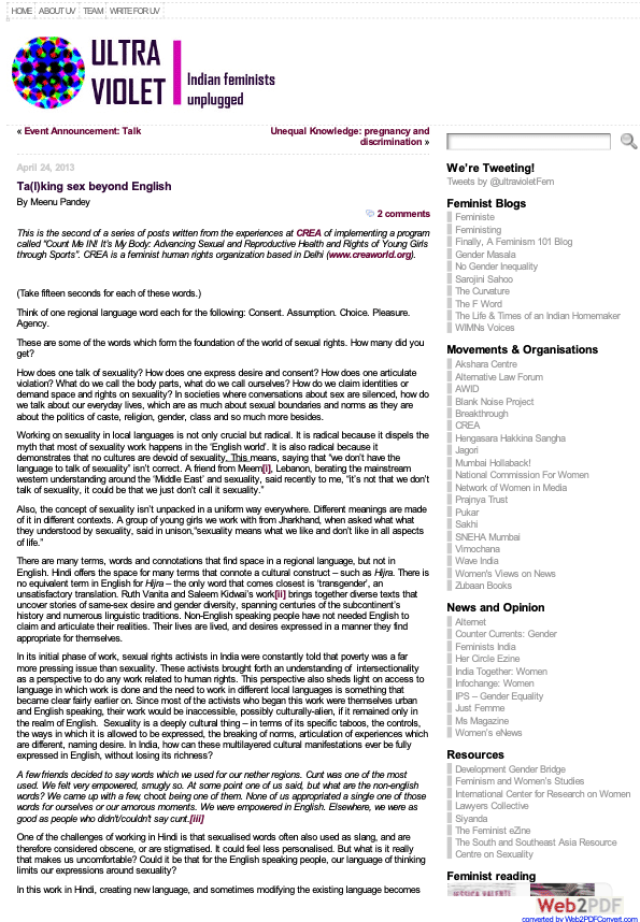 Talking Sex beyond English