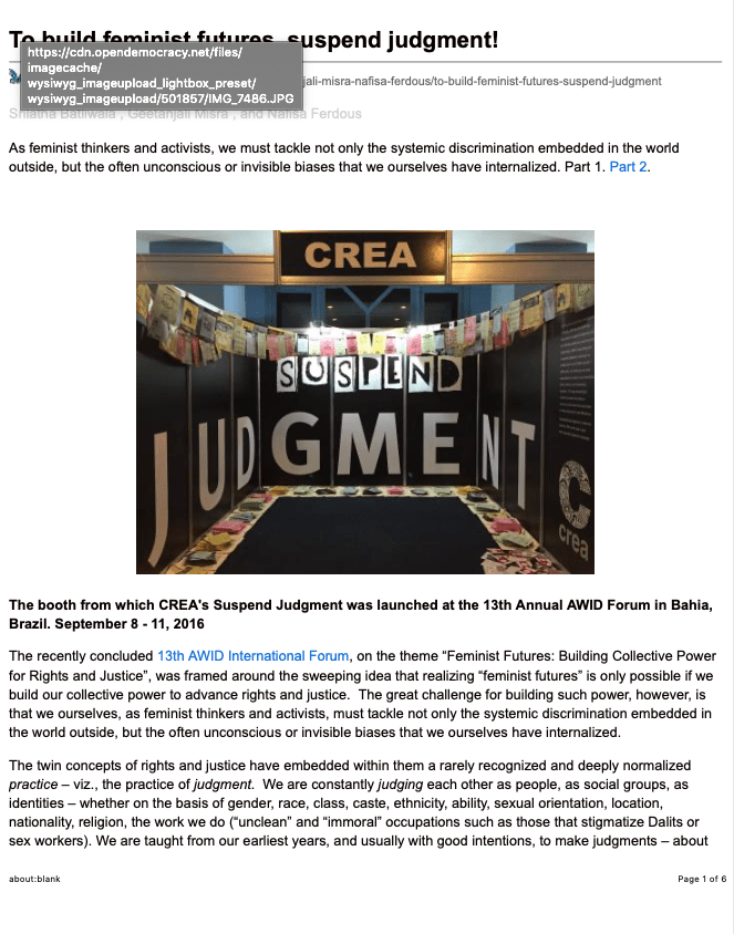 To build feminist futures, suspend judgment! - openDemocracy