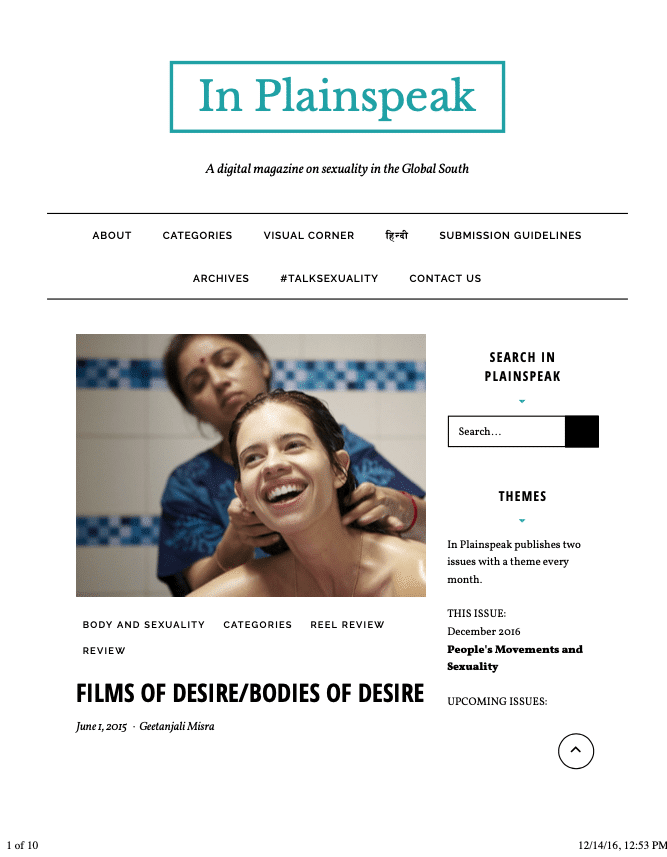 Films of Desire-Bodies of Desire  In Plainspeak