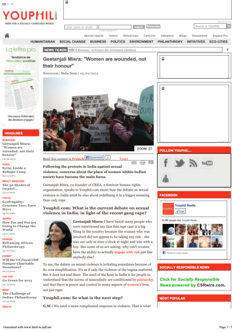 Geetanjali Misra: "Women are wounded, not their honour"