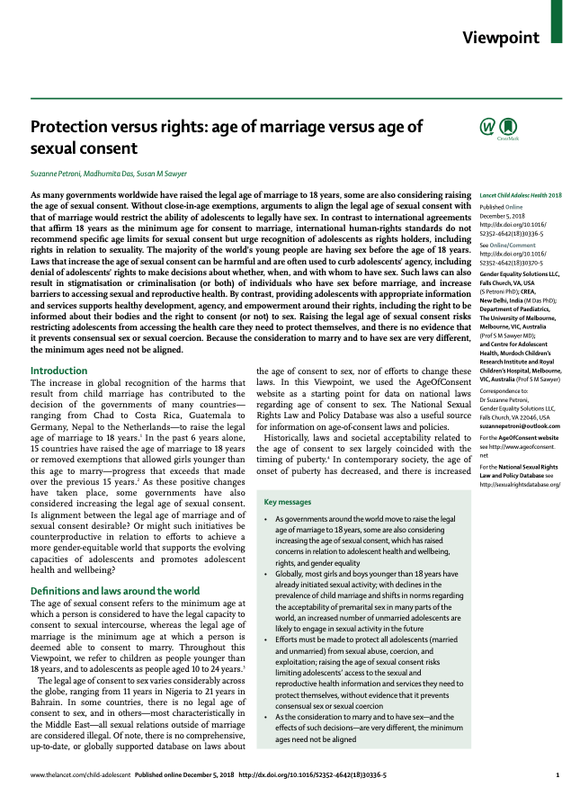 Protection versus rights: age of marriage versus age of sexual consent