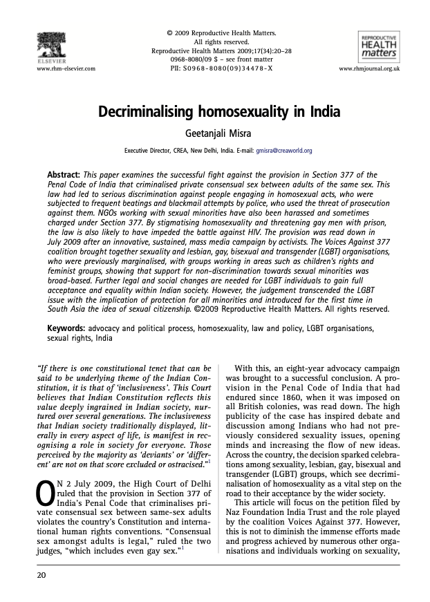 Decriminalising Homosexuality in India